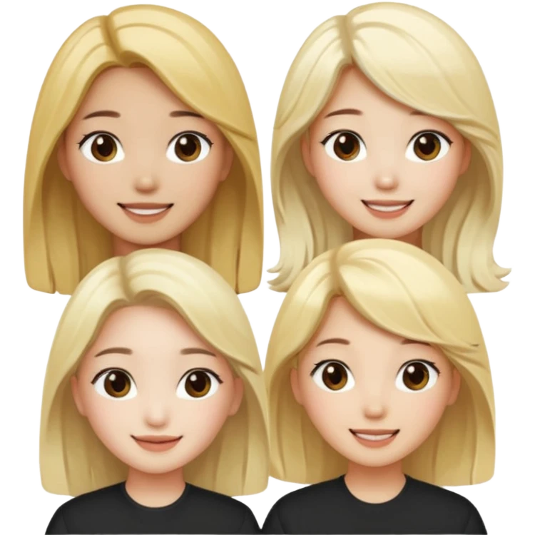 Korean 4 girls, hair colors: 1 blonde, 2 black, 1 brown emoji