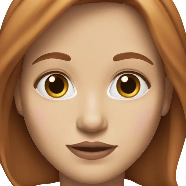 white woman shoulder length red brown hair hazel eyes pink lips emoji
