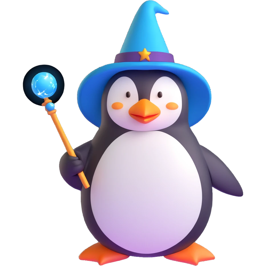 penguin wizard with magic wand emoji