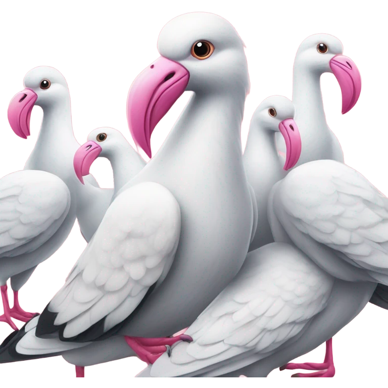 Flock of pigeons and one pink flamingo emoji