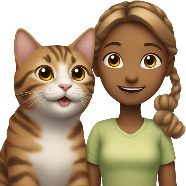 smiling girl with tabby cat  emoji