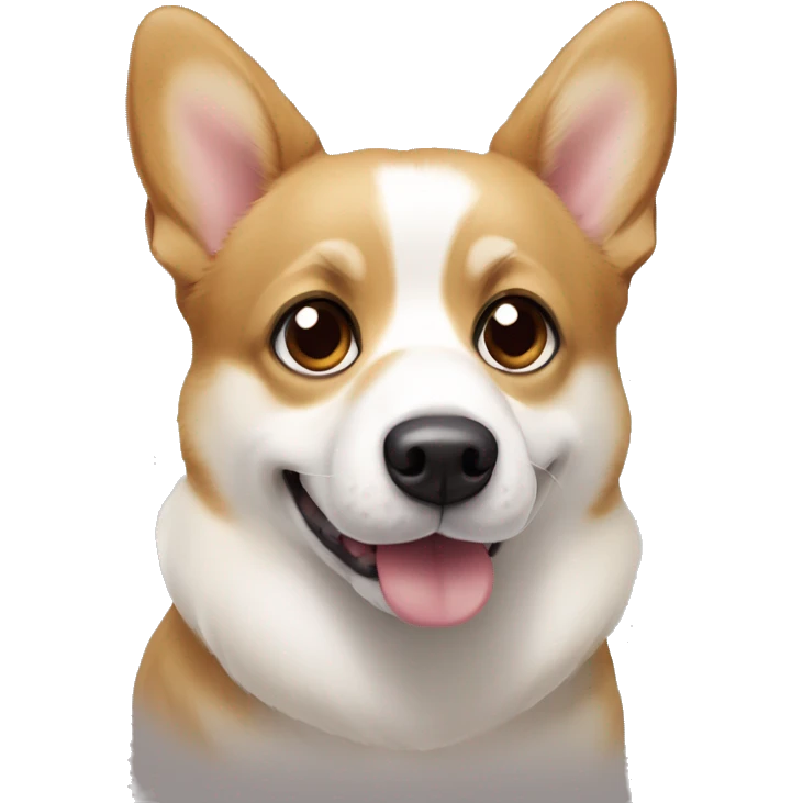 Corgie pembroke white and beige, with one brown eye and one glass eye, big ears! And white streak between eyes  emoji