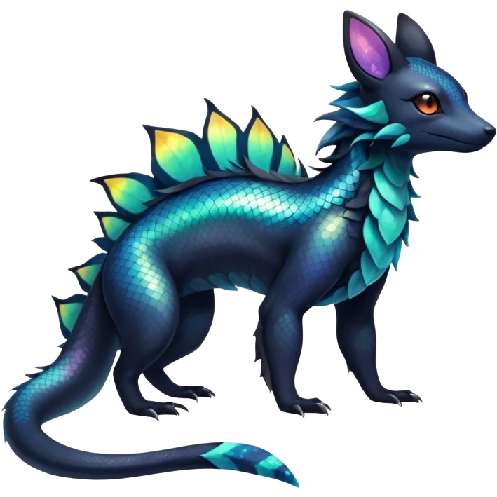 Colorful Iridescent Exotic Salandit-Aurorus-Umbreon-Fakémon-hybrid-creature (full body)  emoji
