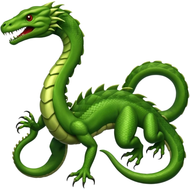 Create a single emoji of a Hydra in full body: a muscular reptilian creature with four legs, a tail, and multiple serpent heads on long necks. No wings, not worm-like. Slight side angle, stylized like an emoji, clearly recognizable. No background.
 emoji