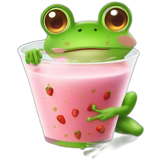 Frog sat on lilly pad drinking strawberry milk emoji