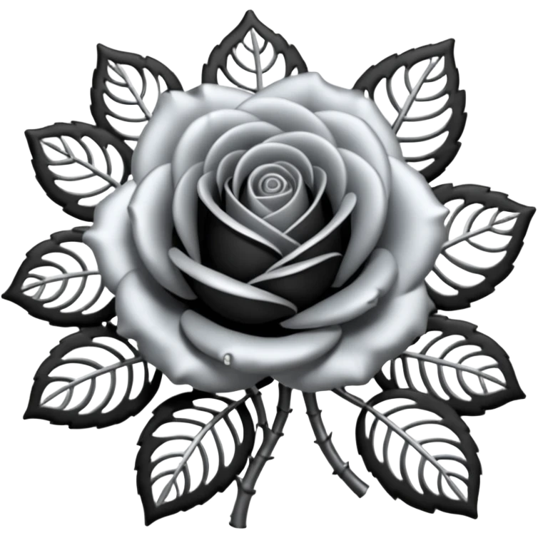 Black and silver filigree rose, 3D, extremely detailed design emoji