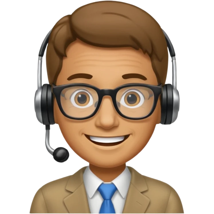 Un locutor de radio, moreno, con gafas emoji