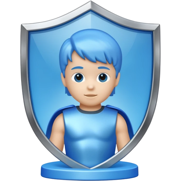 a computer screen with a shield and a child's figurine emoji