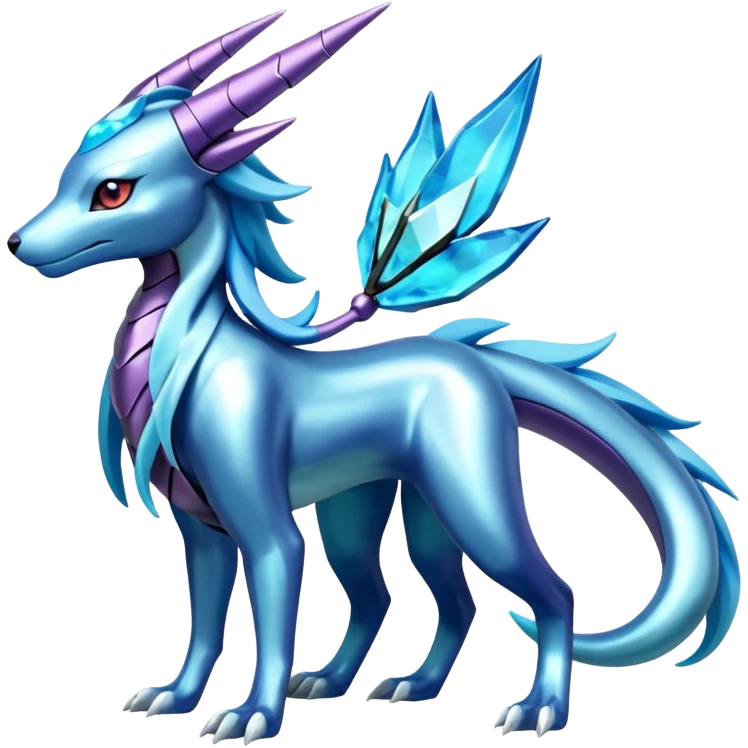Shiny Alloy Metallic Futuristic Suicune-Aurorus-Salandit-Glaceon-Meganium-fusion (full body) emoji