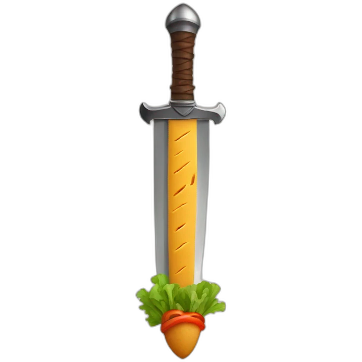 A sword made of Kebab slicing a a castle made from veggie emoji