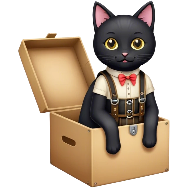 black cat in a box wearing lederhosen  emoji