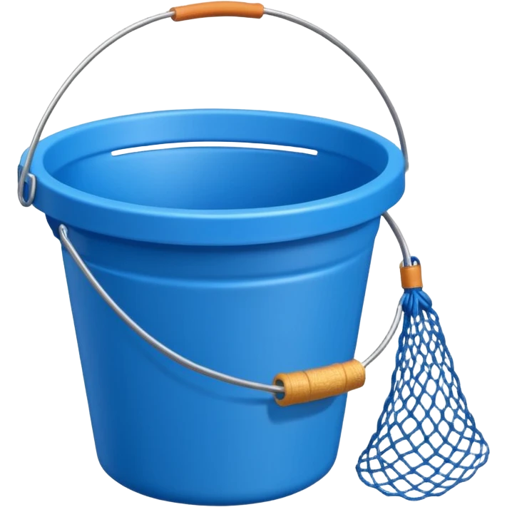 A small bucket with a fishing net leaning against it.
 emoji