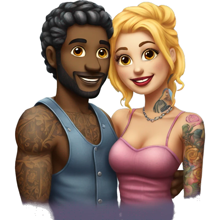 Romantic carnival date for beautiful tattooed couple emoji