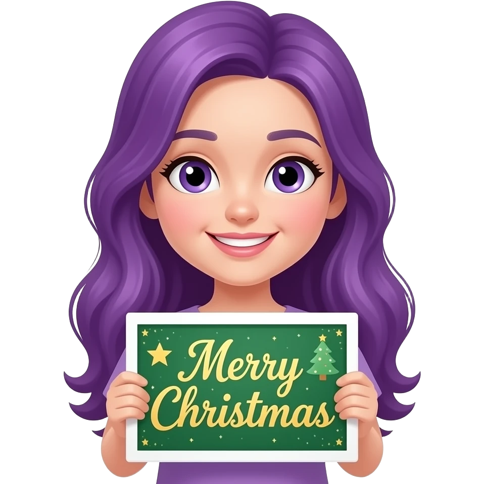 girl with long purple hair with a merry christmas sign emoji