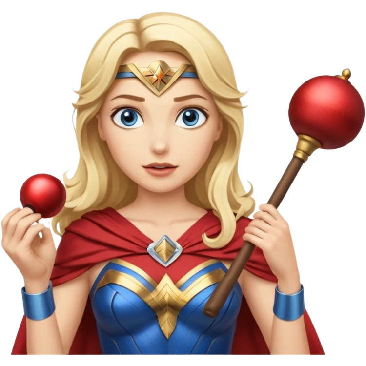 Blonde blue eyes Wonder Woman holding bell and baton emoji