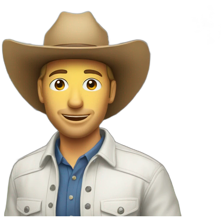 white man with cowboy hat next to a home  emoji