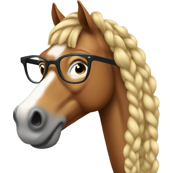 Horse wearing glasses and long braided hair emoji