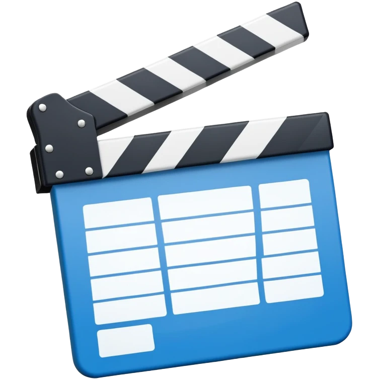 ultra simplified movie clapper with blue and white colors, two simple rectangles with a diagonal line emoji