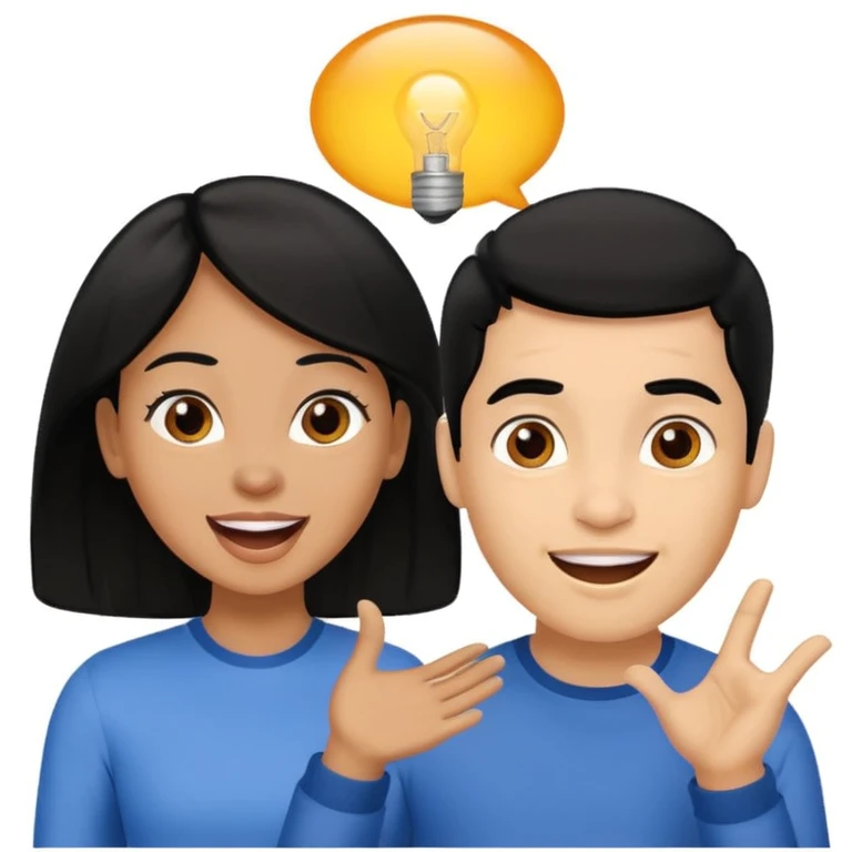 light skin black hair woman talking with a light skin black hair man, she's exited an he's happy emoji