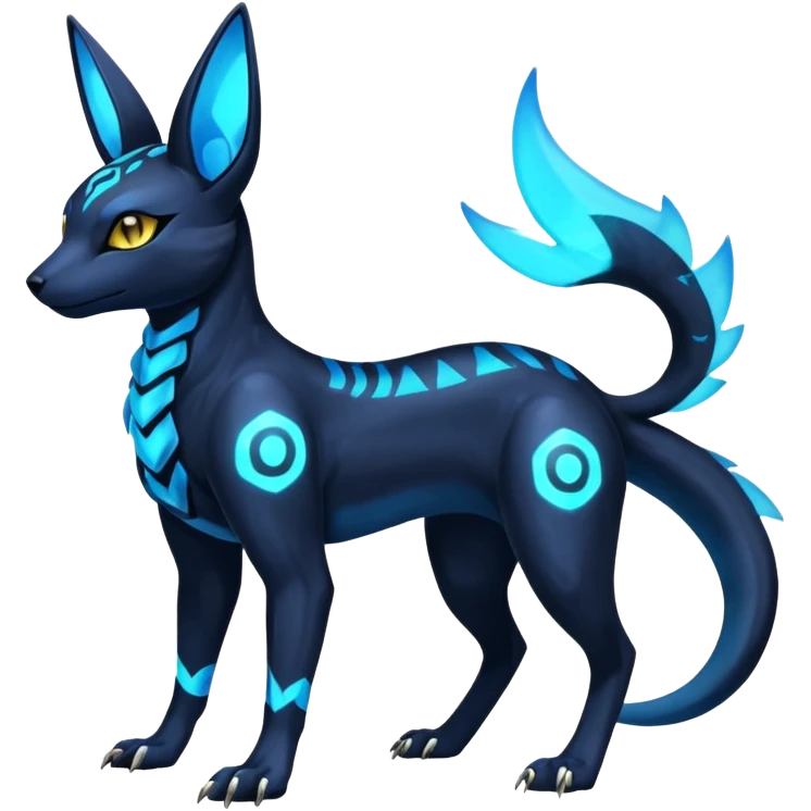 Shiny blue nebulae 4-legged Umbreon-Anubis-Salandit-Beedrill-fusion, full body emoji