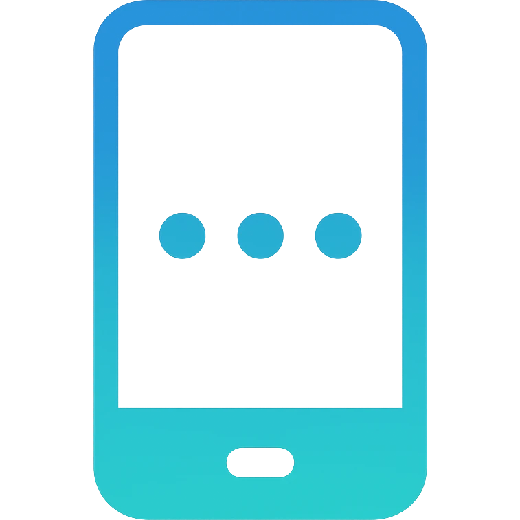 Smartphone icon with three small dots inside the screen, symbolizing points collection, flat emoji style, outline with blue and turquoise colors, white background emoji