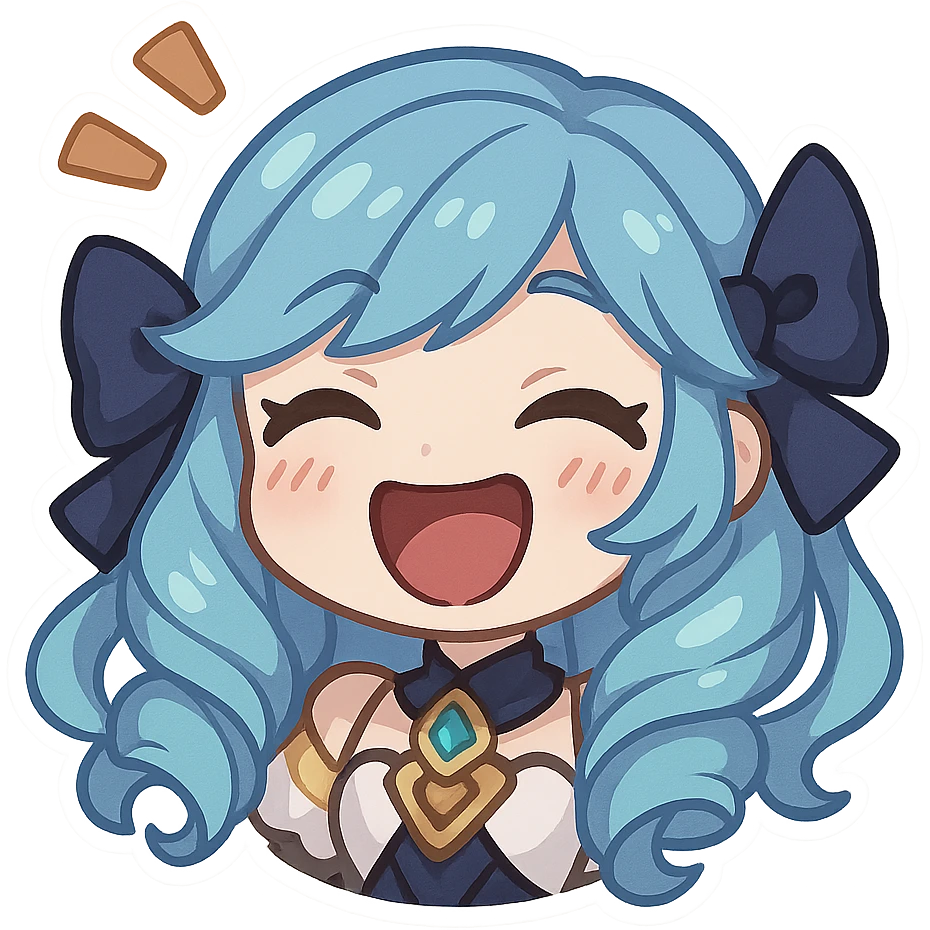 Gwen from League of Legends as a chibi emote, laughing expression emoji