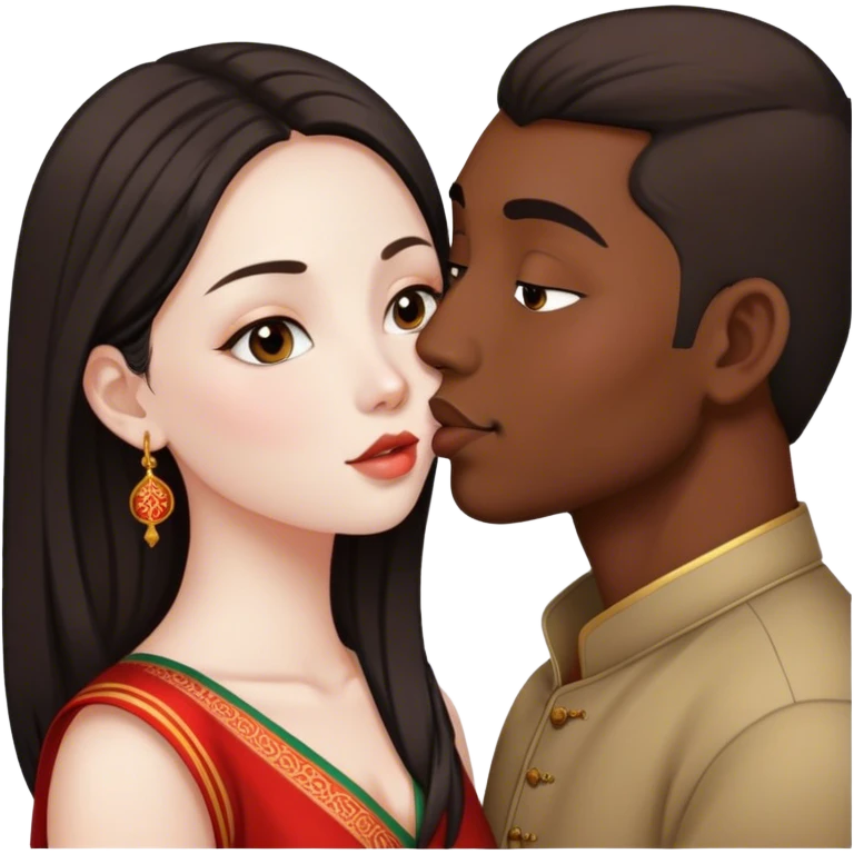 Indian man kissing Chinese woman emoji