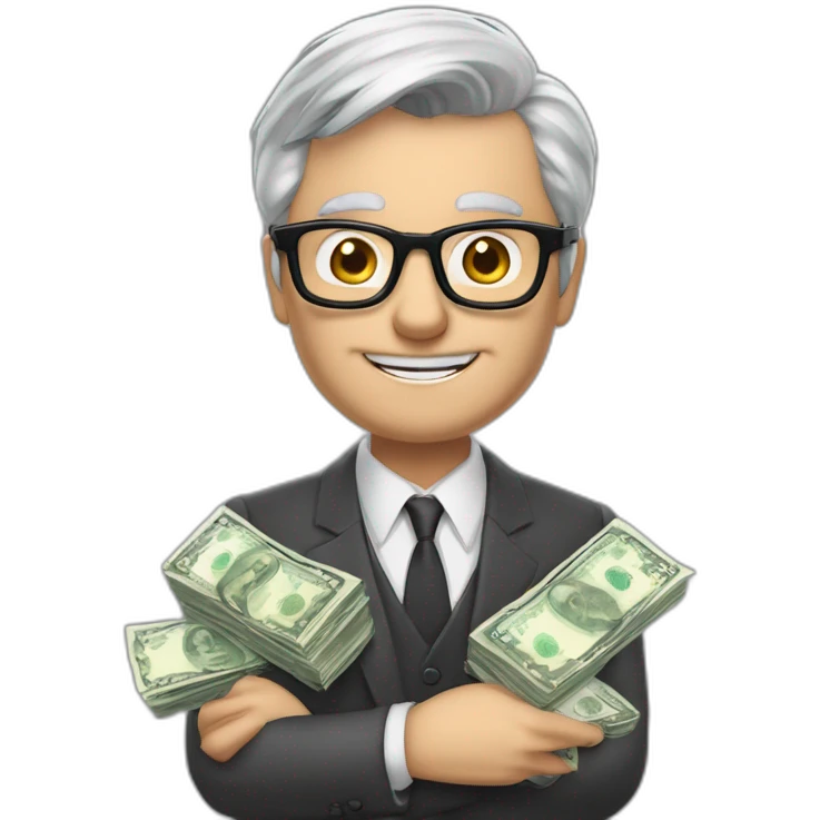 ​ 53 / 5 000 Résultats de traduction Résultat de traduction Gray hair boss in glasses and cigarette with money emoji