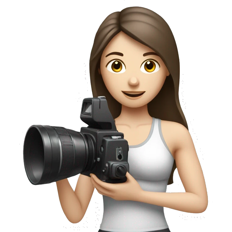 white brunette Pilates  with camera in hand emoji
