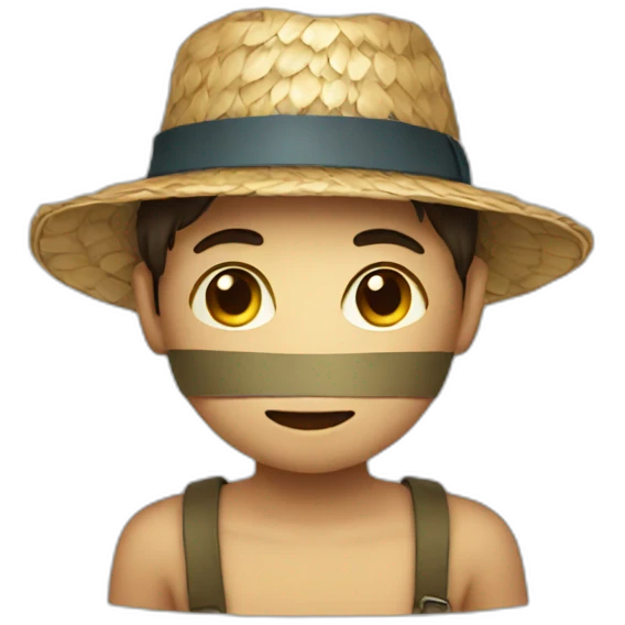 a boy wearing a straw hat  and mask emoji