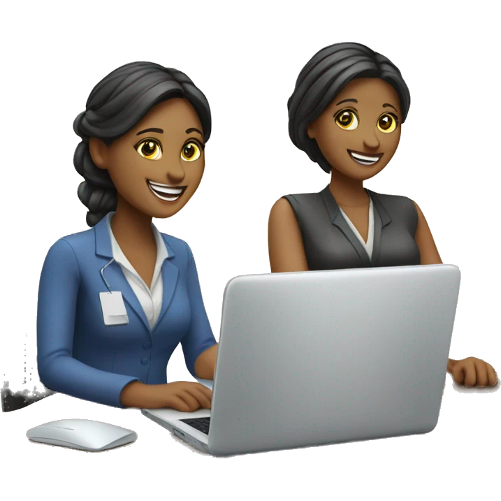 create an happy women helpdesk with their laptop emoji