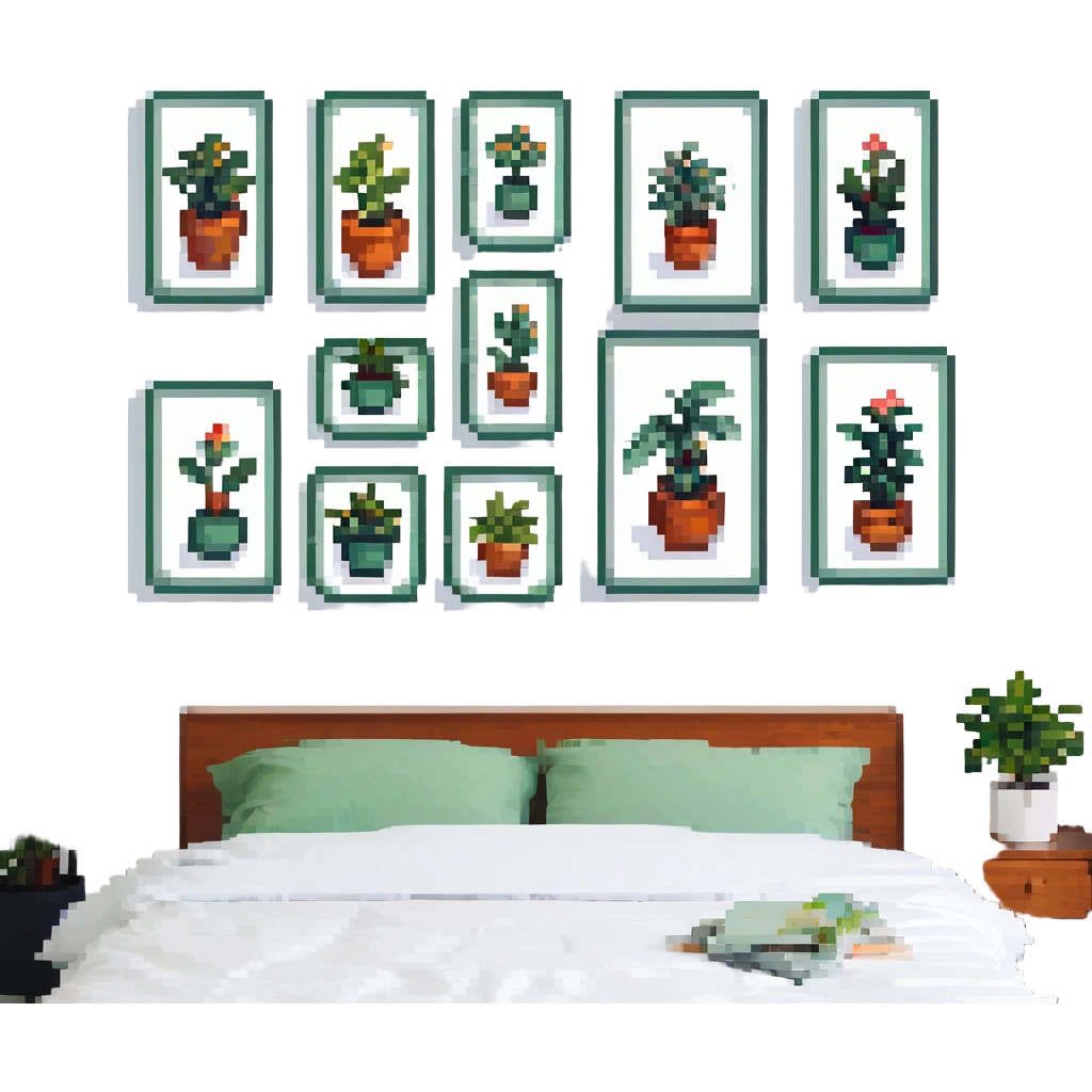 green bedroom plants with frames emoji