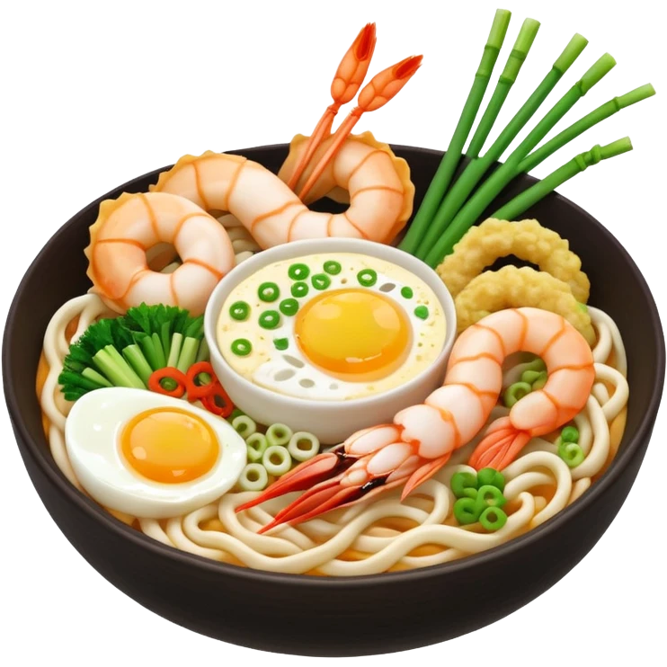 Udon 3d estetik with many delicious toppings emoji