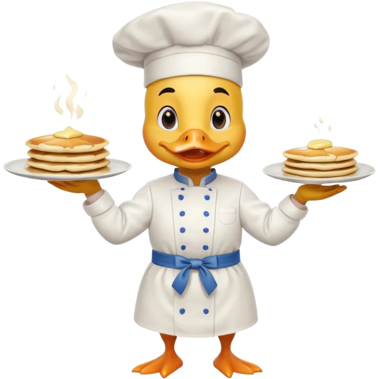 A chef duck wearing a tiny apron, flipping pancakes confidently. emoji