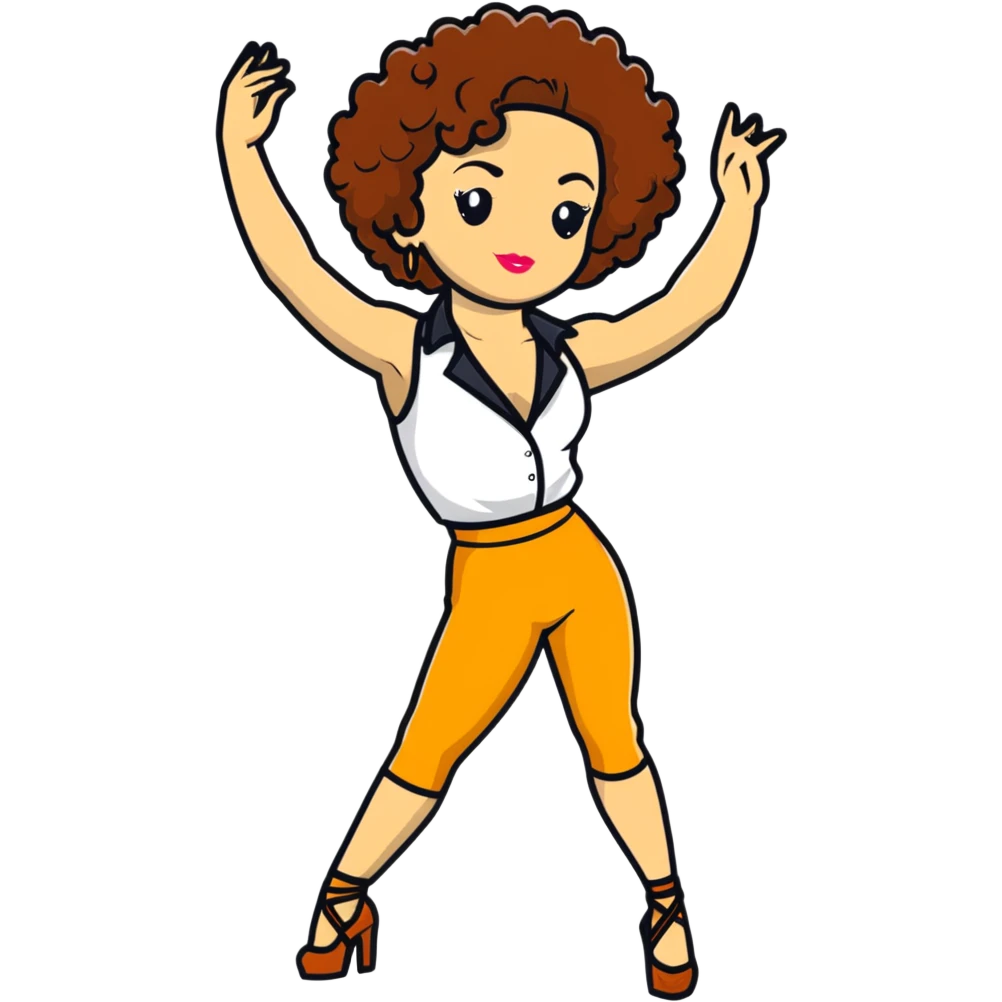 woman disco dancer, white skin, brown curly hair emoji