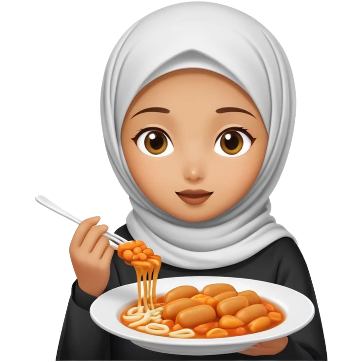 Girl wearing hijab eating tteokbokki emoji