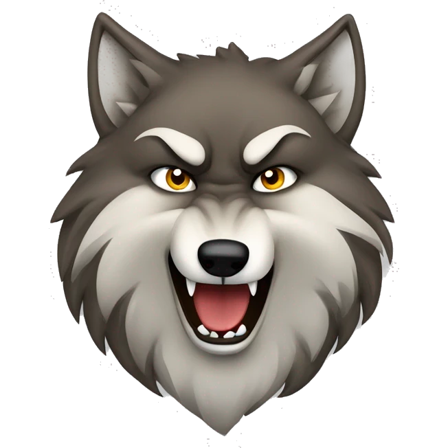 angry wolf,bergigi tajam berbulu lebat dengan mahkota di kepalanya  emoji