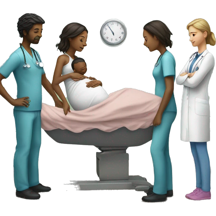 a woman gives birth and doctors stand nearby emoji