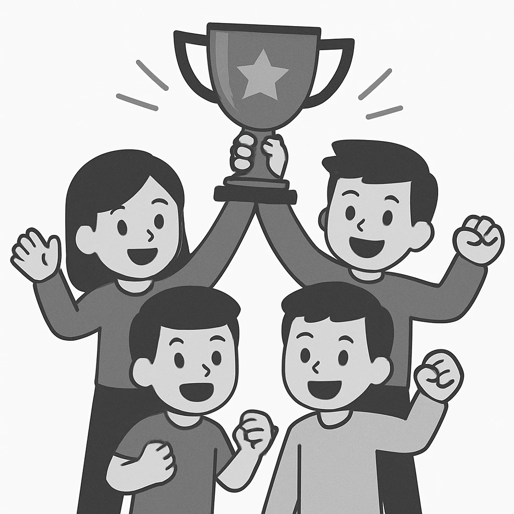 team celebrating with trophy emoji