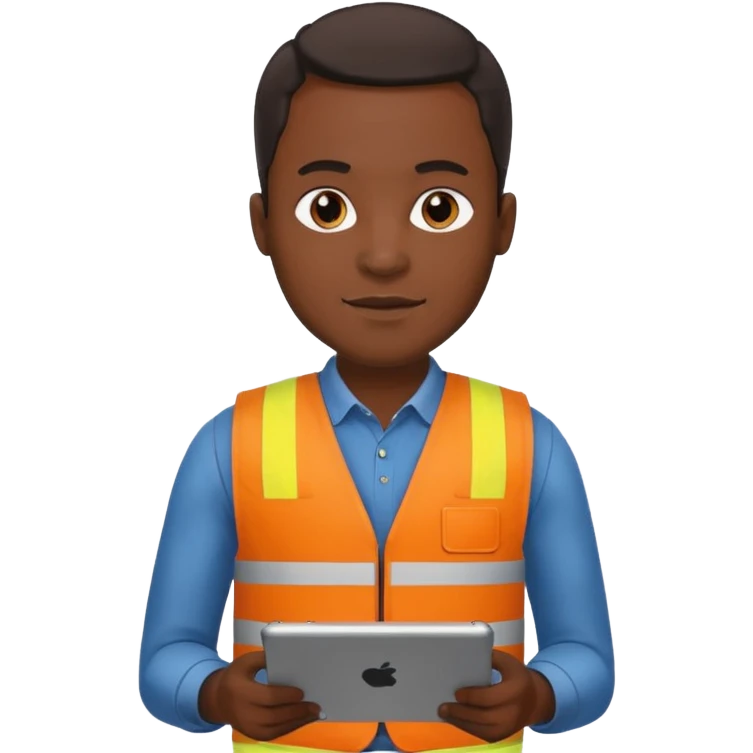 worker black man wearing orange west holding a tablet emoji
