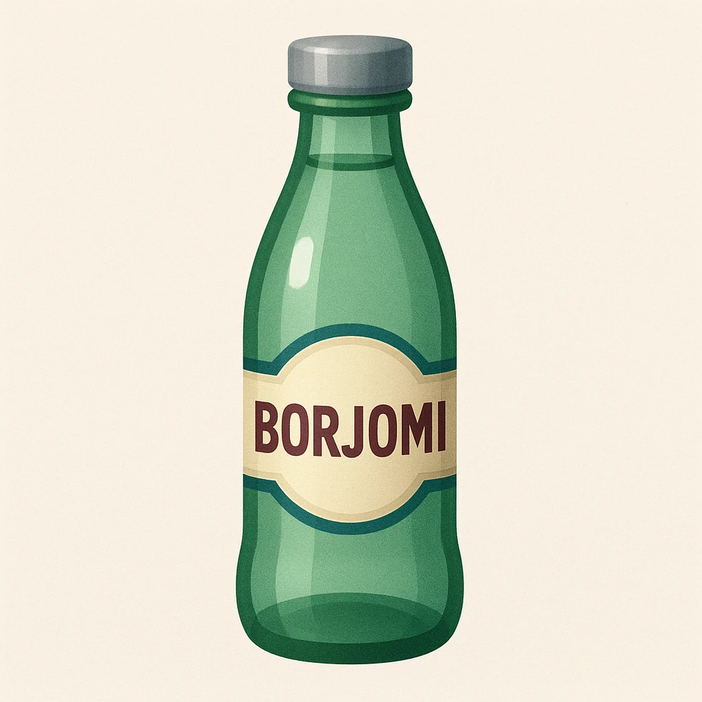 Borjomi water bottle emoji with label, variation 3 emoji