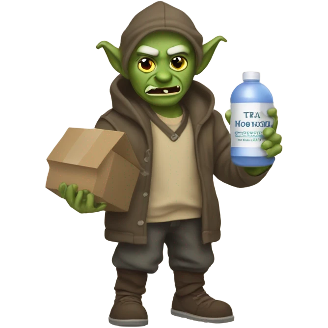 malicious goblin with bottle of lotion and box of tissues emoji