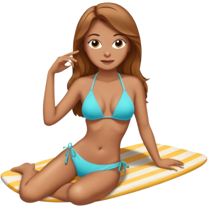 Woman light brown hair make up sunbathing bikini emoji
