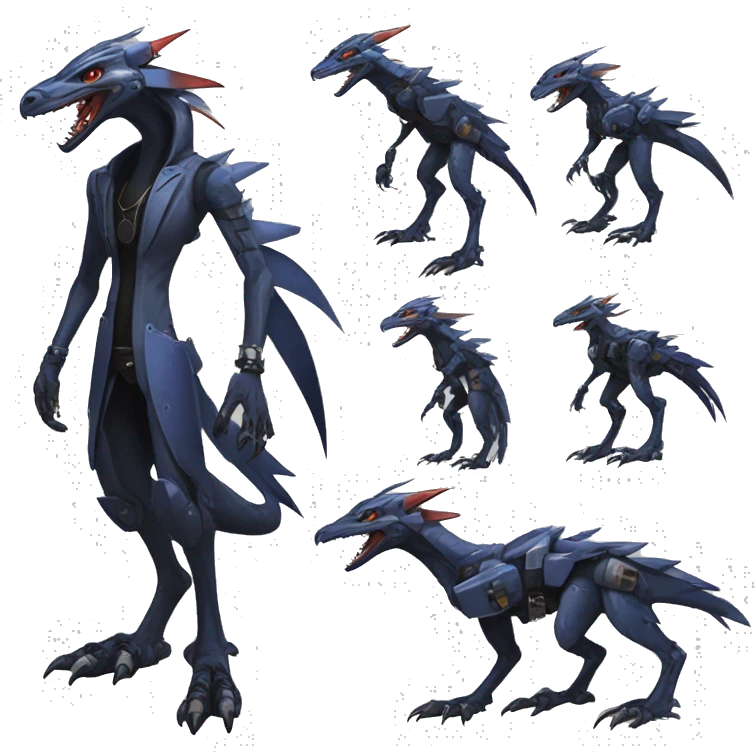 Full body Edgy Futuristic Mechanical Sergal-raptor-nargacuga-vernid emoji
