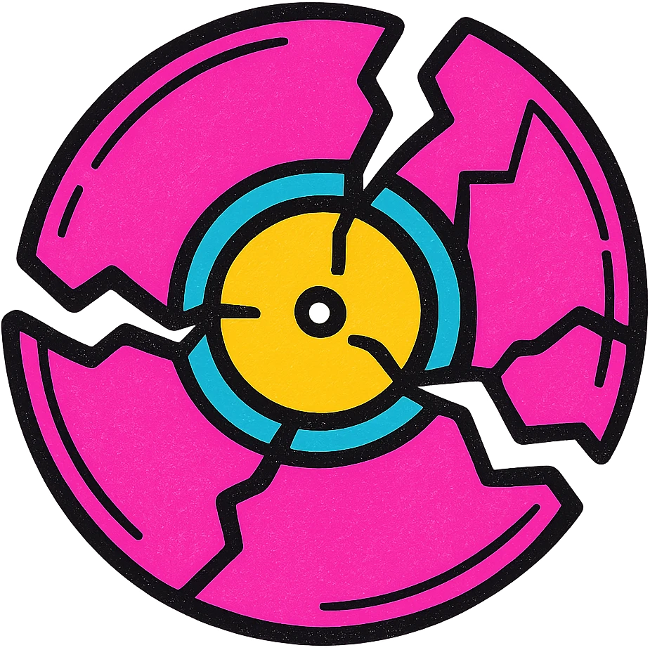 shattered vinyl record, vibrant pop art style emoji
