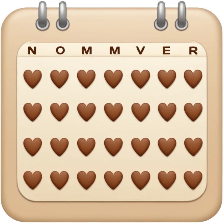 .make a November  mini calendar with right brown hearts with cream colored dates wi rounded cornersI 
 emoji