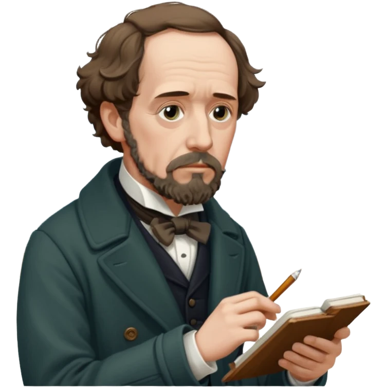 Charles Dickens writing near the seashore emoji