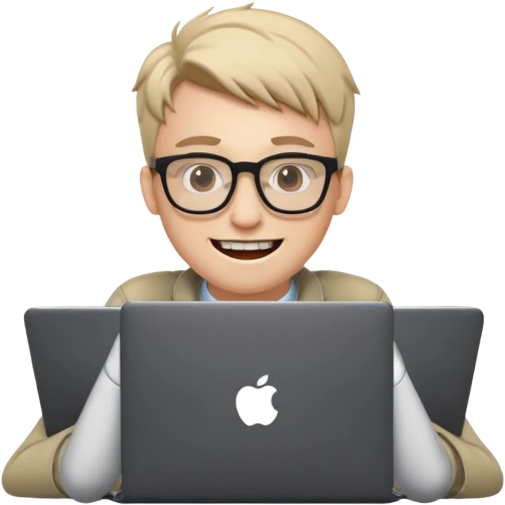 nerdy coder with glasses and prominent teeth, laptop open in front emoji