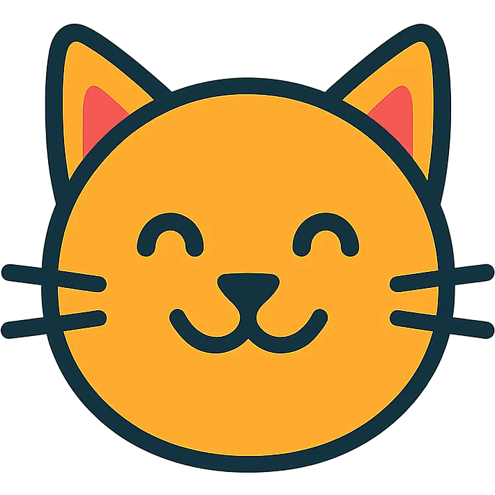 smiling cat face, black outline, clear and cute emoji