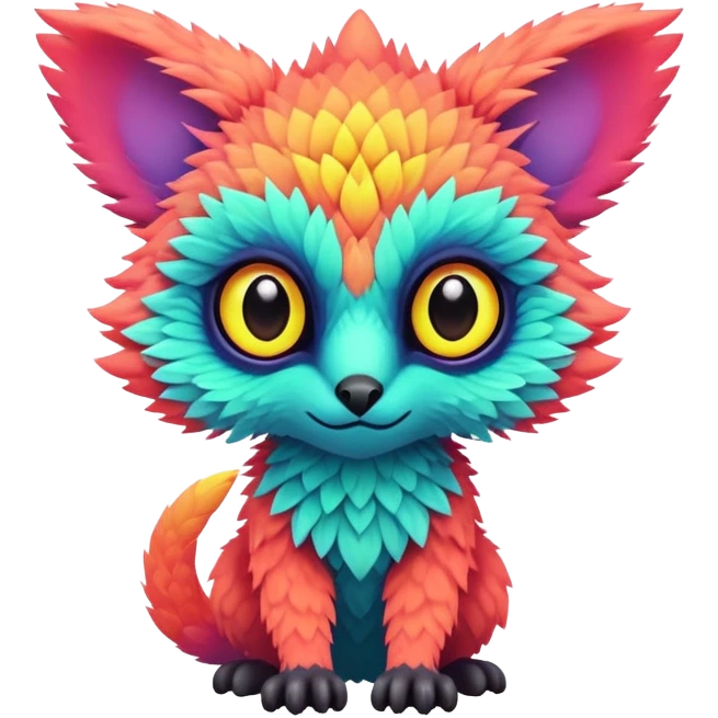 Tropical lush warm-colored neon-colored Fakémon-Trico-creature emoji